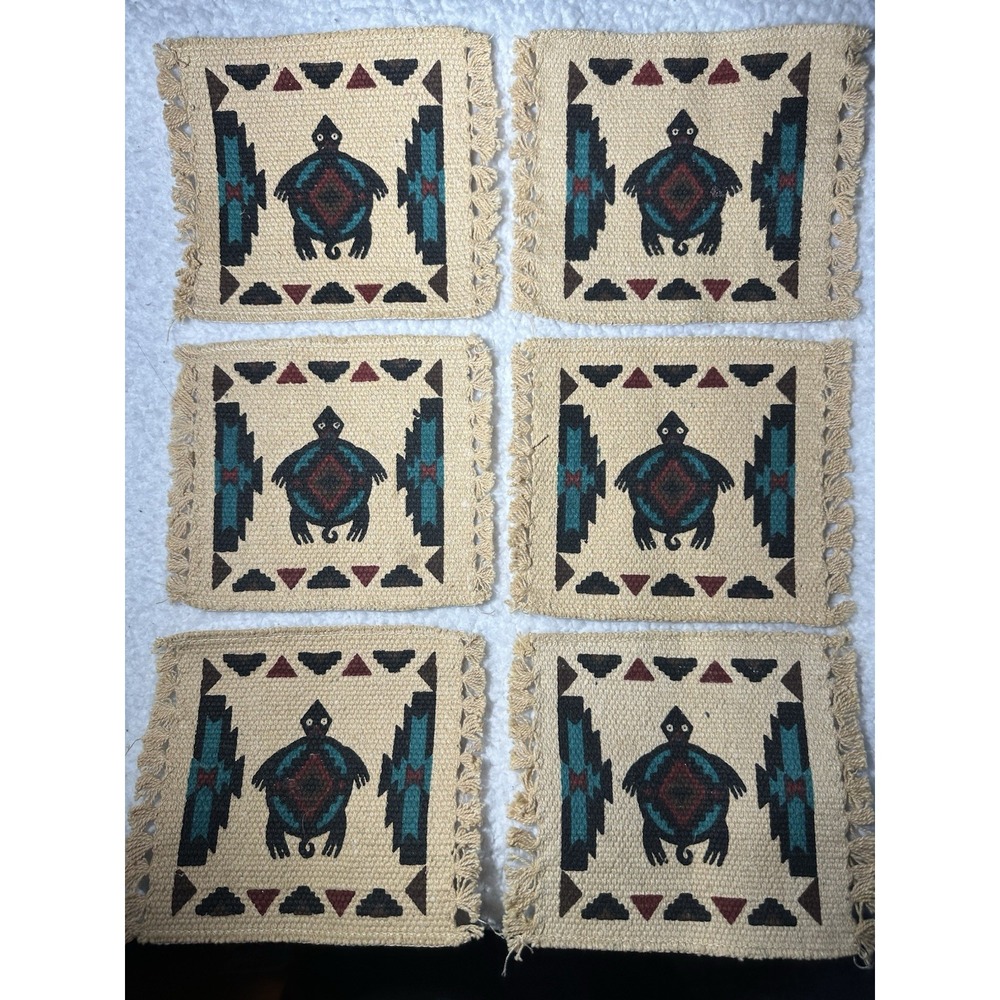 Set of 6" Southwestern Coasters El Paso Saddle blanket- 100% Cotton Woven NEW